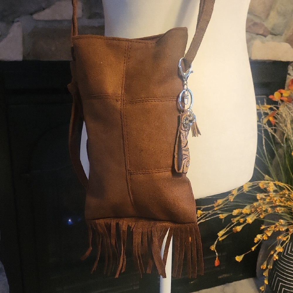 Chic Brown Suede Crossbody Bag with Fringe